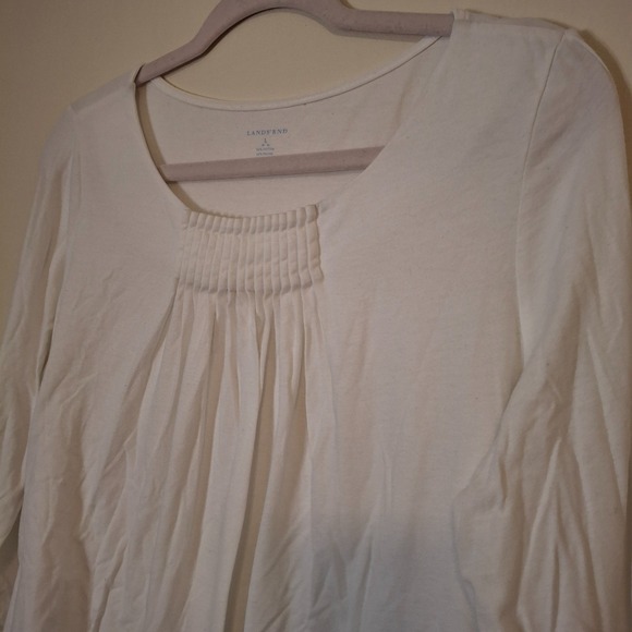 Lands End Size Large Long Sleeve T Shirt Ivory Jersey Knit Pleated Neckline - Picture 5 of 8